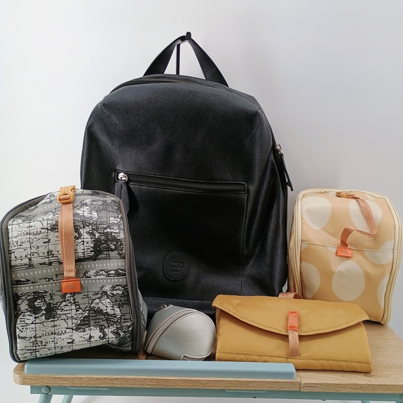 PacaPod Handbags - PacaPod Hartland Black Vegan Leather Diaper Bag Backpack 3-in-1 Organizer Set